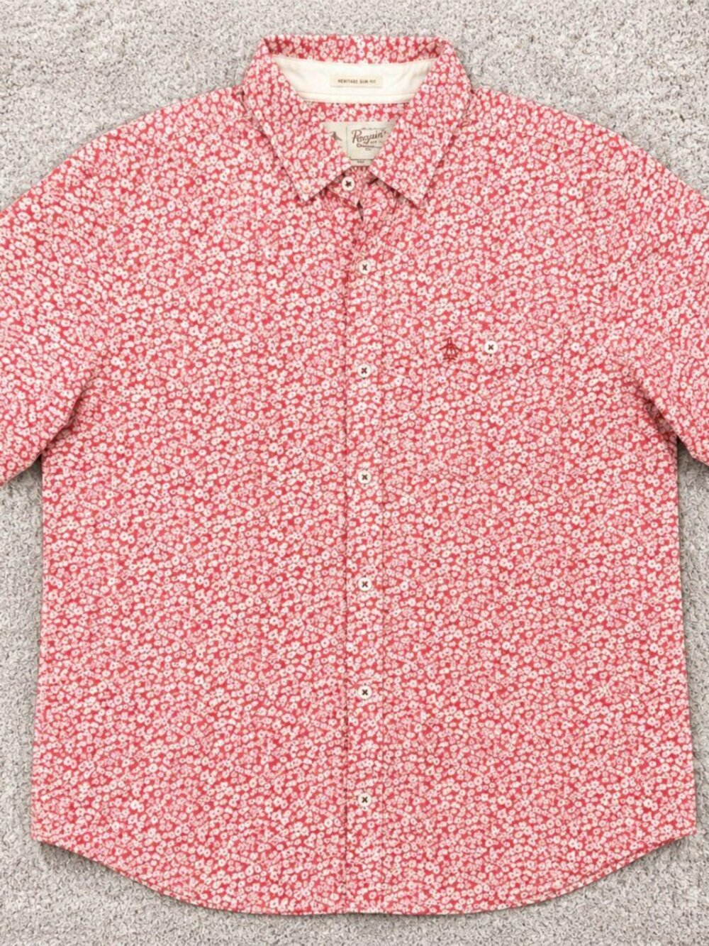 Original Penguin Heritage Slim Fit Red Floral Short Sleeve Button Up Shirt
